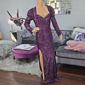 Elegant Purple Sequin Evening Gown